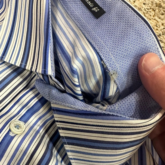 Bugatchi Men’s XL LS Dress Classic Fit Shirt - 100% cotton Blue/White Stripped - Picture 4 of 10